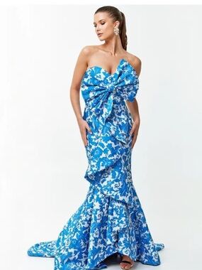 Mestiza Azulejo dress floral strapless formal ball prom gown wedding sz 2